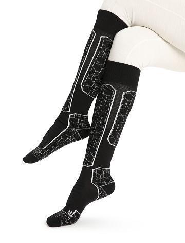 Chaussettes Icebreaker Merino Ski+ Medium Over the Calf Alpine Geo Femme Noir Blanche | FR 1408SGLO